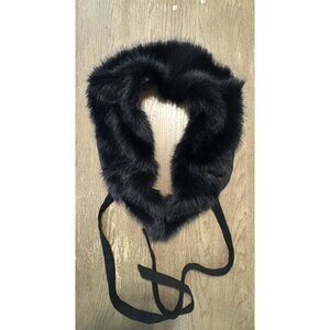 Cherry Mellow Black Faux Fur Scarf Stole Collar Wrap Tie Clasp Medium Mom Wife